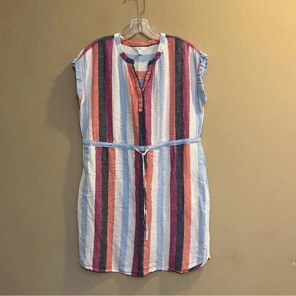 Time and Tru Dresses & Skirts - Time and Tru Linen Blend Dress Womens Medium Multicolored Short Sleeve Ladies